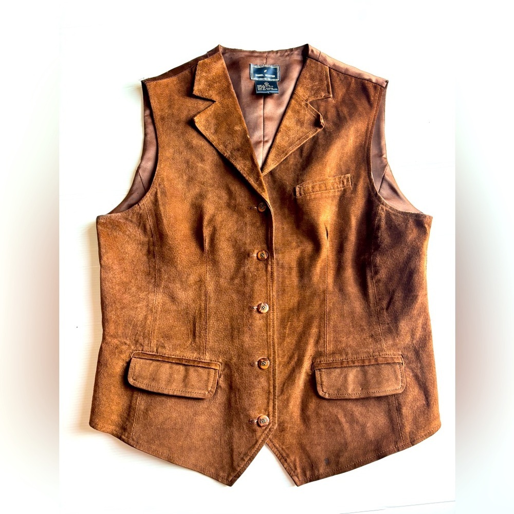 Daniel Hechter Brown Leather Vest Large Vintage